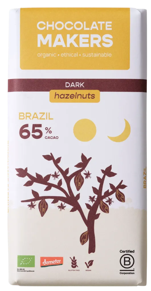 [06010651] Chocolatemakers Demeter Brazil puur 65% met Hazelnoot