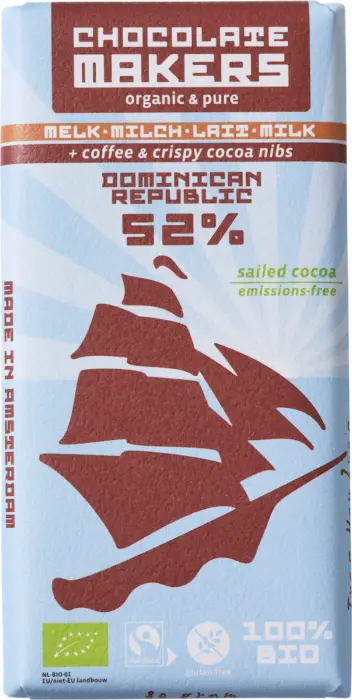 Chocolatemakers Tres Hombres dark milk 52% coffee + cocoa nibs