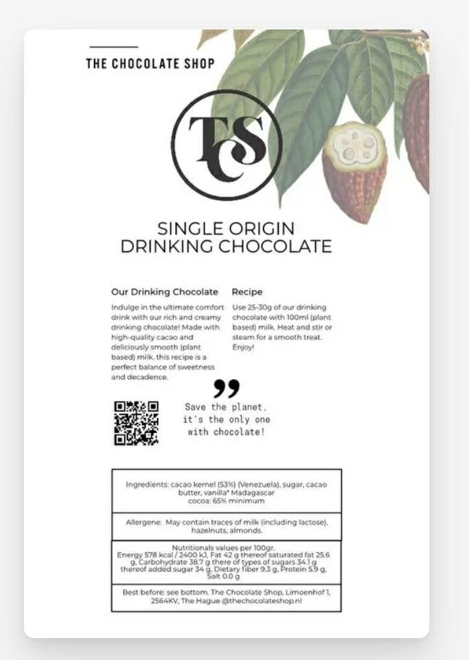 costa rica single origin drinking chocolate tcs 70 procent vegan 500 gr.